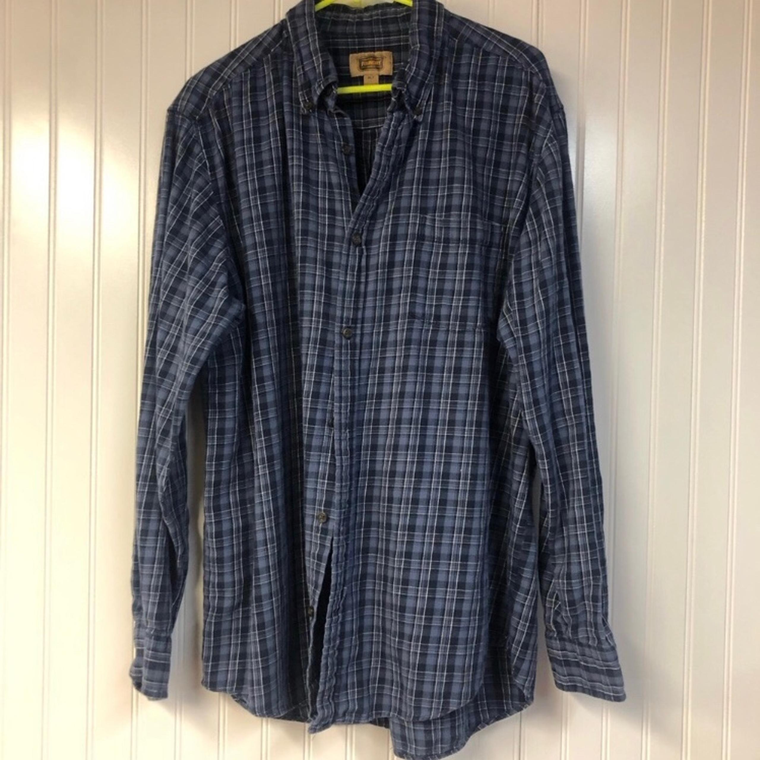 The Foundry Long Sleeve Plaid Button Down Flannel Blue XLT