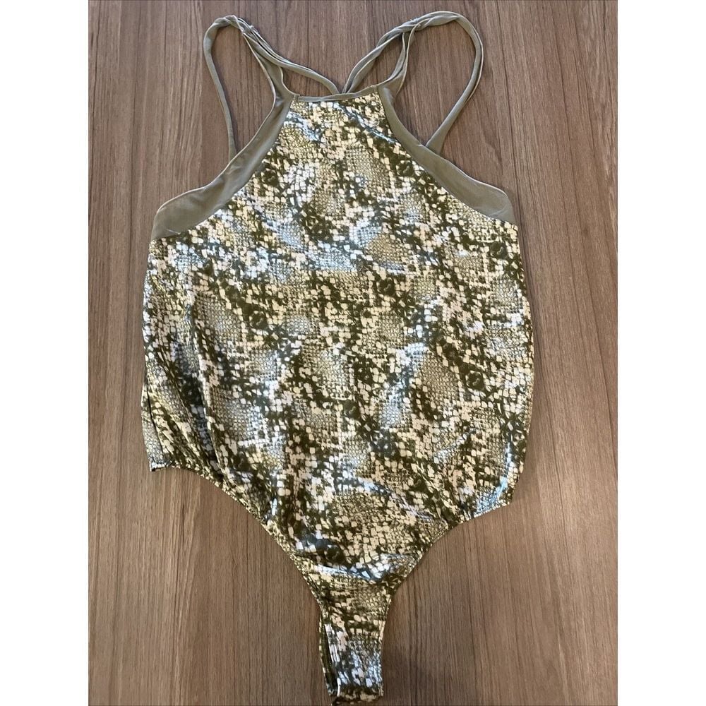 NEW Free People Intimately NIGHTS OUT Animal Print Bodysuit Moss XS NWT 68