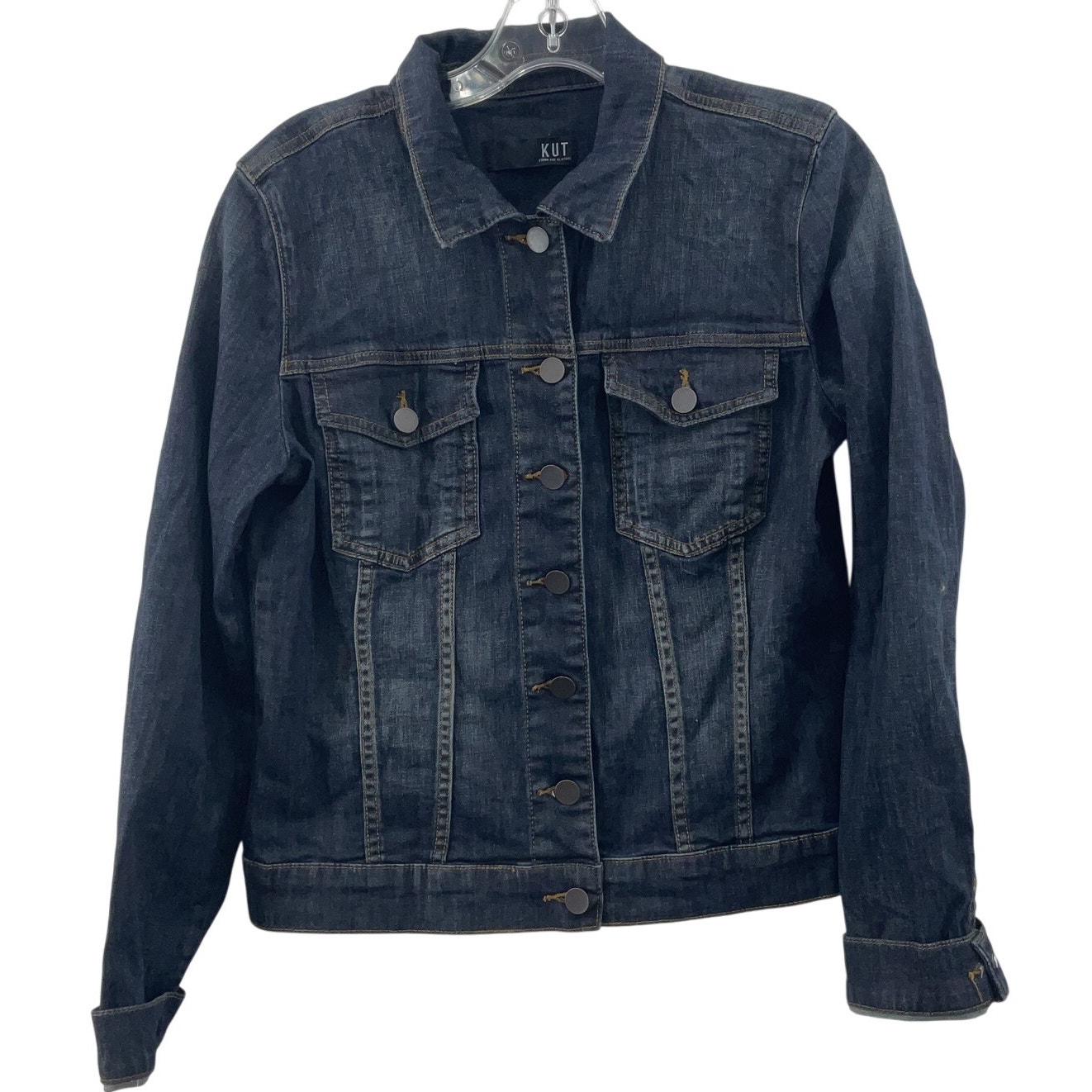 Kut from the Kloth Blue Cotton Blend Denim Jacket Womens Size M Preowned