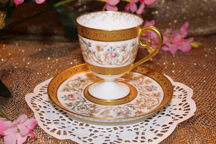 ANTQ LIMOGES FRANCE WILLIAM GUERIN 1881-1900s TEA CUP/SAUCER HANDPAINTED ROSES