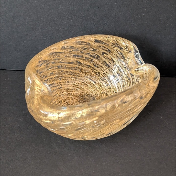 Vtg Barovier Toso Avventurino Murano Art Glass Ashtray Bowl Gold Flecks *READ*