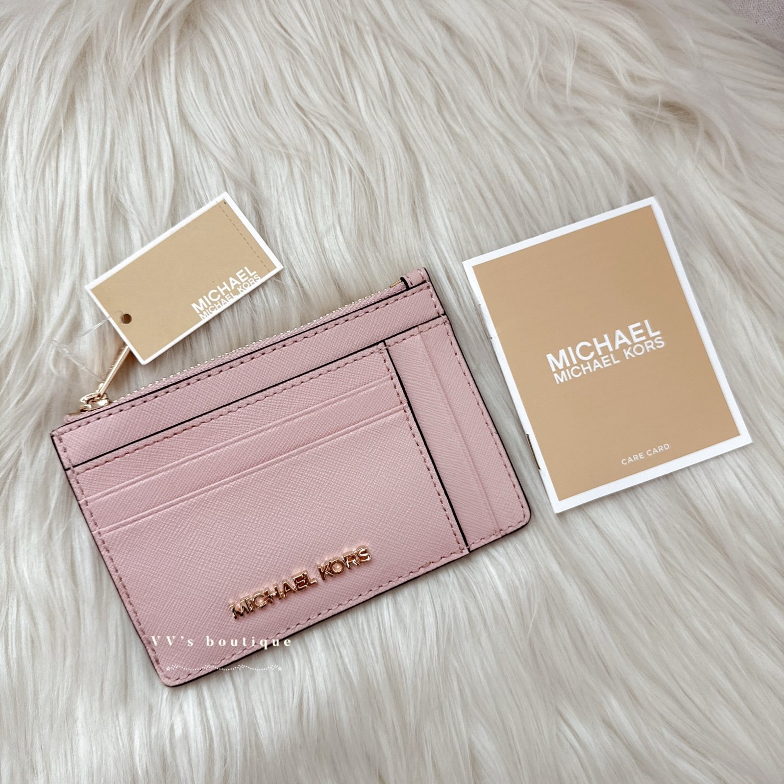 NWT Michael Kors Jet Set Small Double Side Card Case Powder Blush 35T1GTVD1L