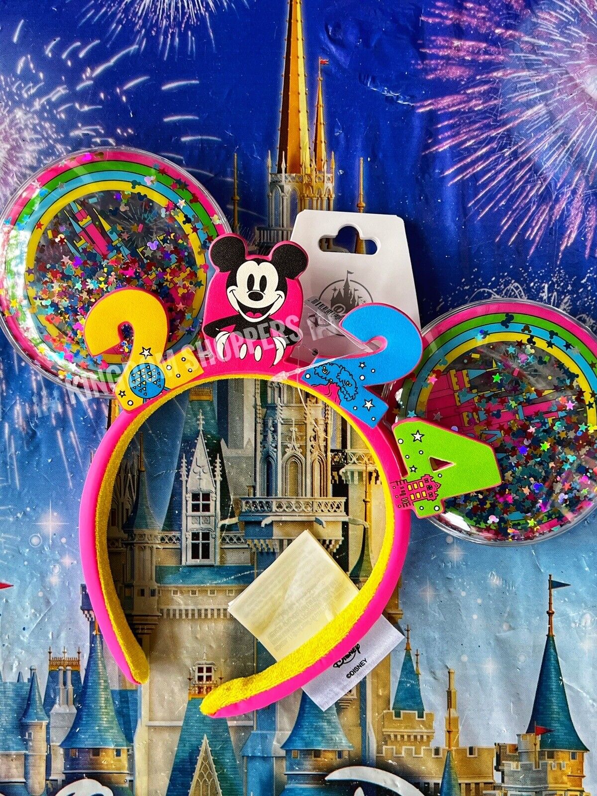2024 Disney World Parks Mickey Mouse Glitter Pink 4 Parks Ears Ear Headband NEW