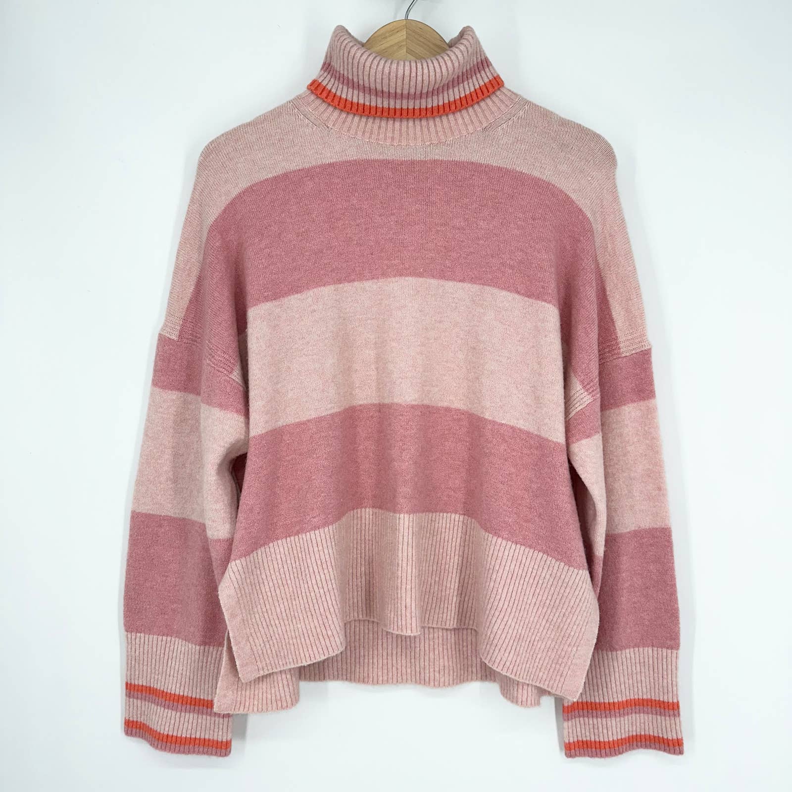 J. Crew Striped Turtleneck Sweater Supersoft Yarn Merino Wool Alpaca Pink