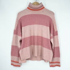 J. Crew Striped Turtleneck Sweater Supersoft Yarn Merino Wool Alpaca Pink