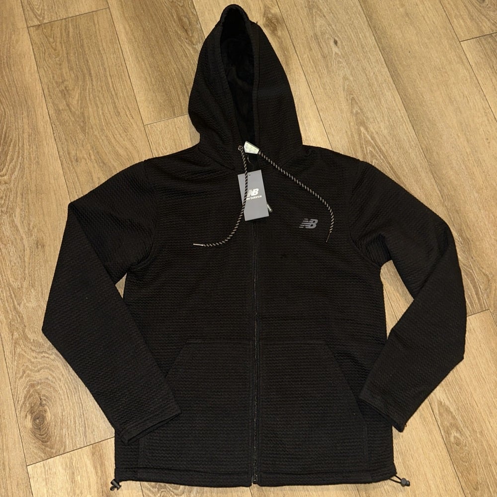 New Balance Full Zip Soft Shell Fleece Lined Black Hooded Jacket Size Small