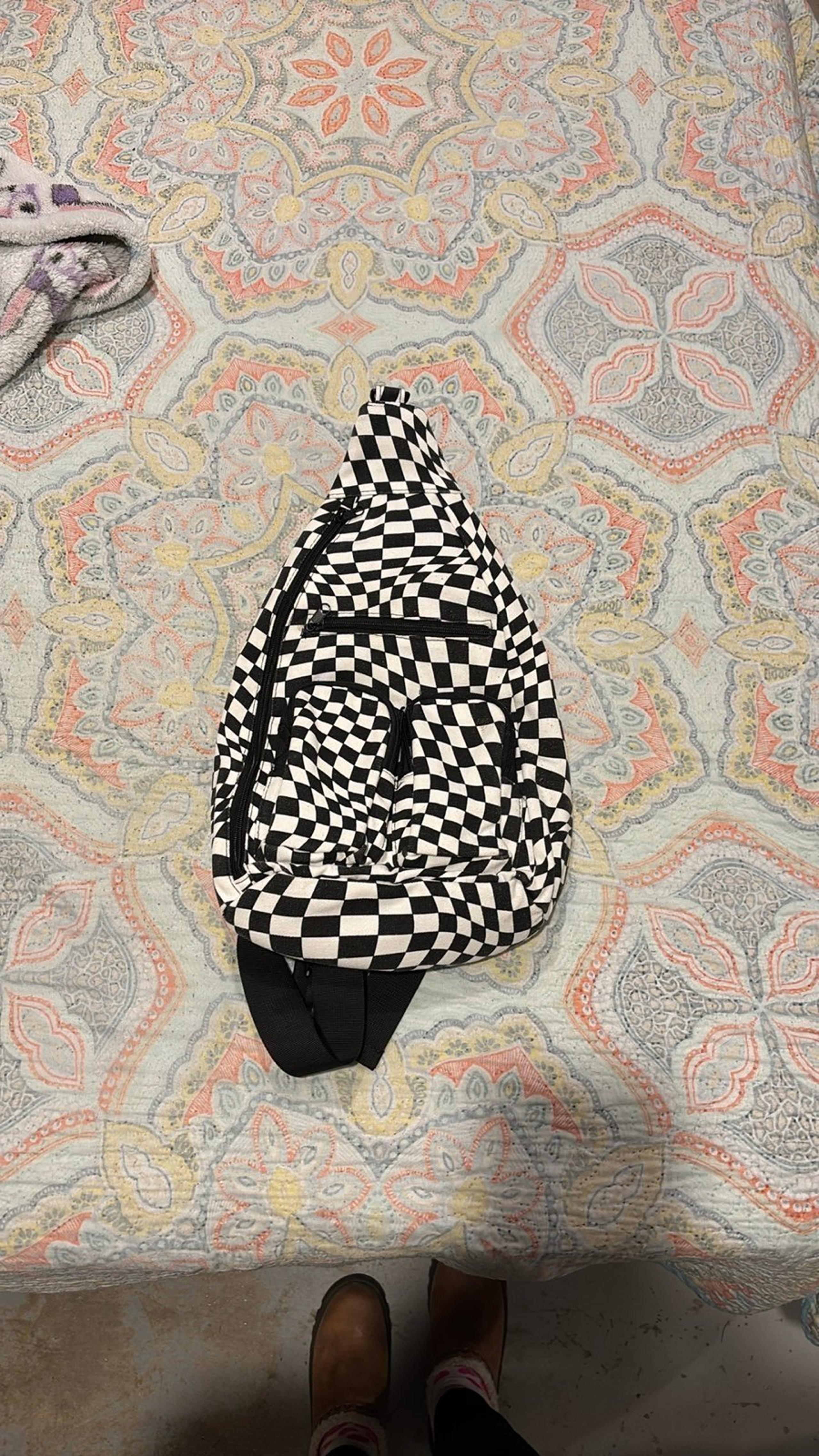 No Boundaries Black/White Checkered Hands Free Cargo Sling Backpack