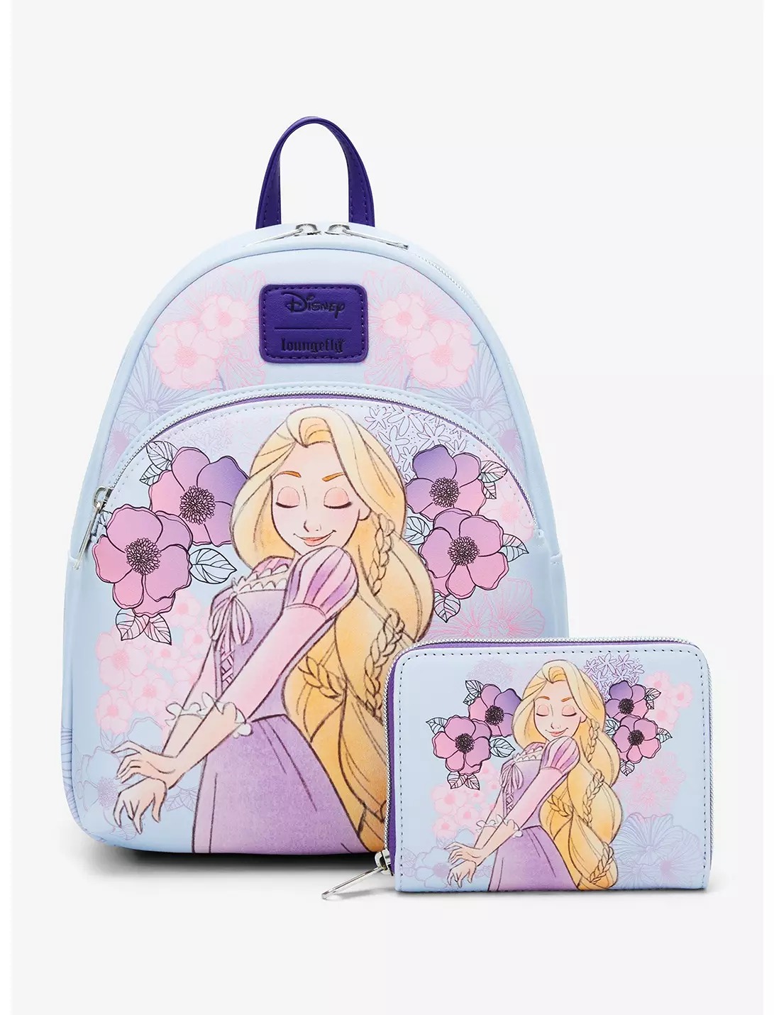 Loungefly Disney Tangled Rapunzel Pastel Flowers backpack and wallet