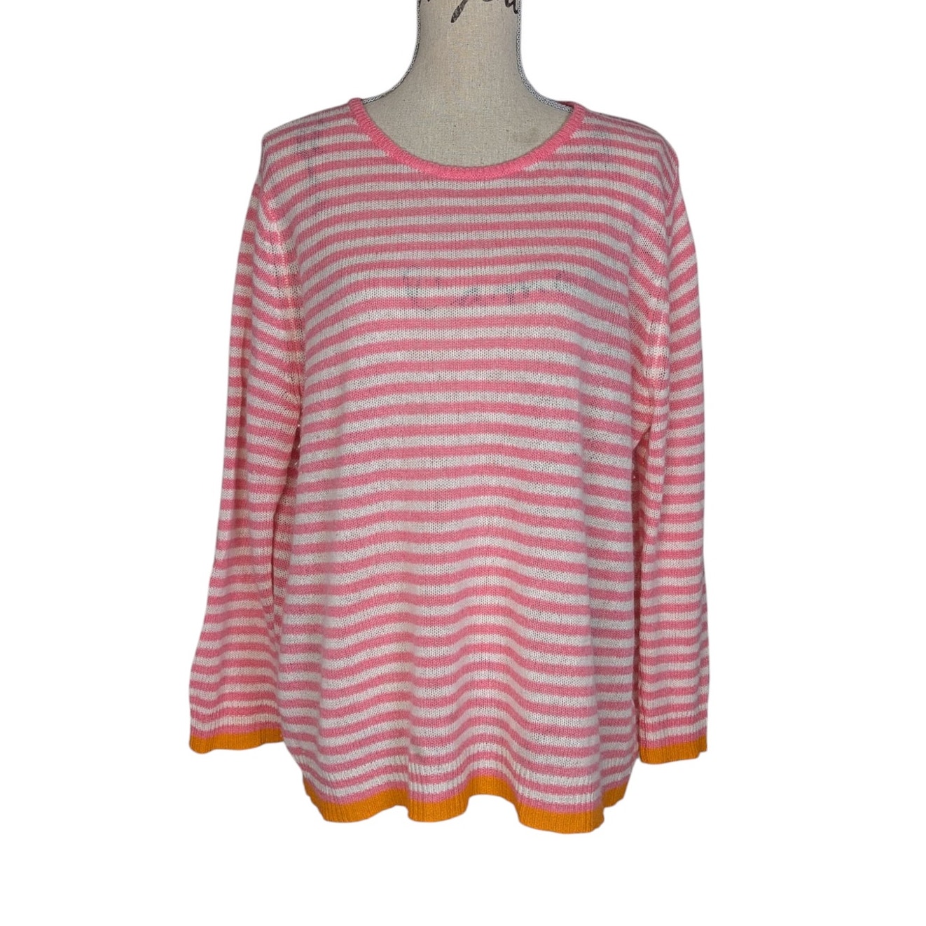 Jumper 1234 Little Stripe Crew Neck Cashmere Sweater Pink White Orange Large