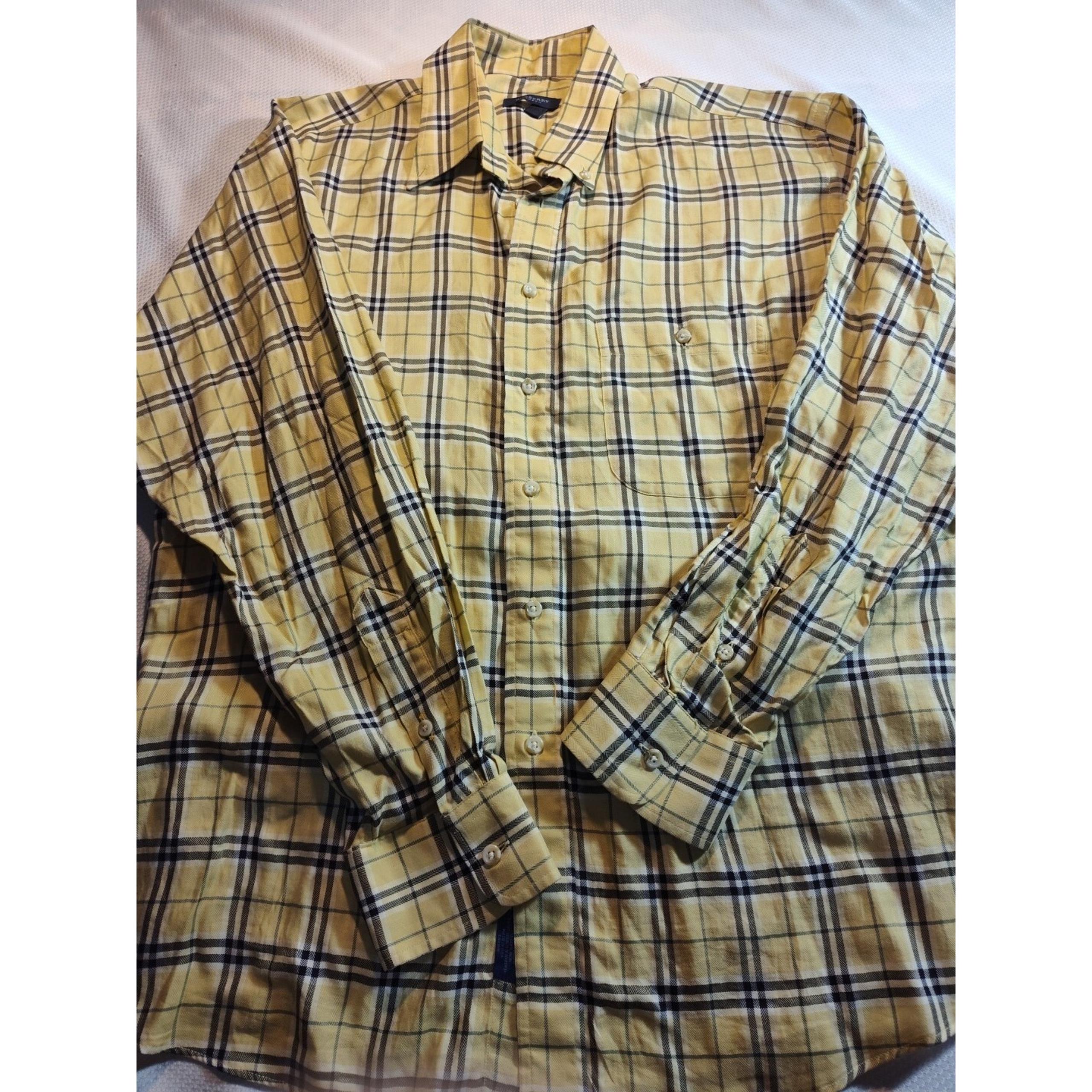 Burberry London Men's Yellow Plaid Button Up Shirt Large USA 1261