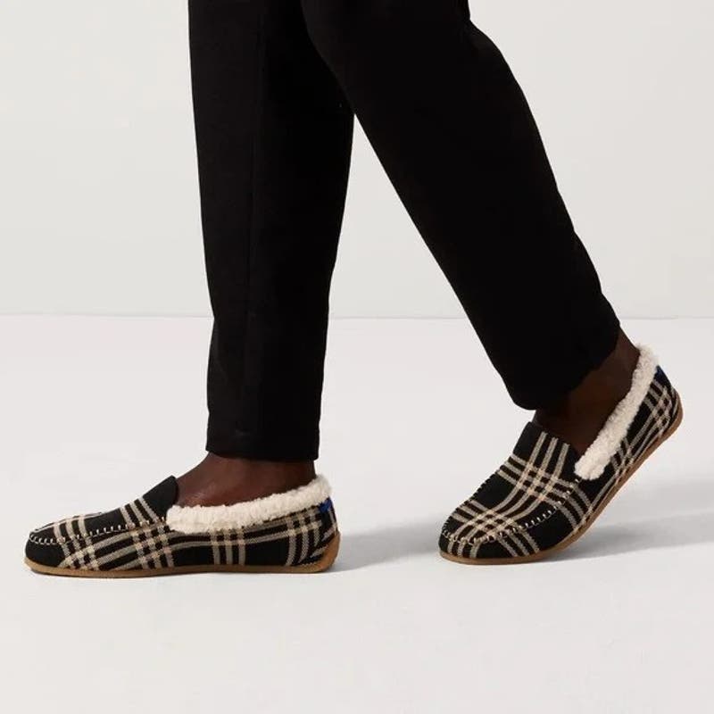 Rothy’s The Slipper in Black & Camel Plaid Slipper Slip-On Size W8 NWOB