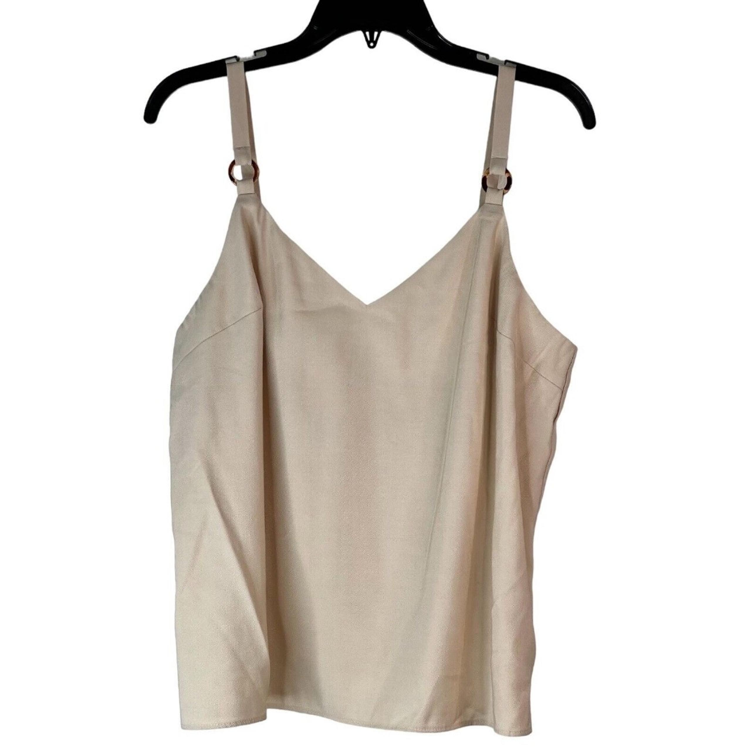 NWOT TopShop Women's Beige Tortoise Ring Embellished V-Neck Tank Top Size 10