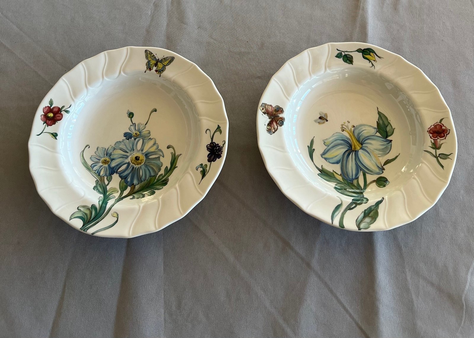 Villeroy & Boch Bouquet Rim Soup Bowl Set Of 2 9 Light Blue Aqua Flowers