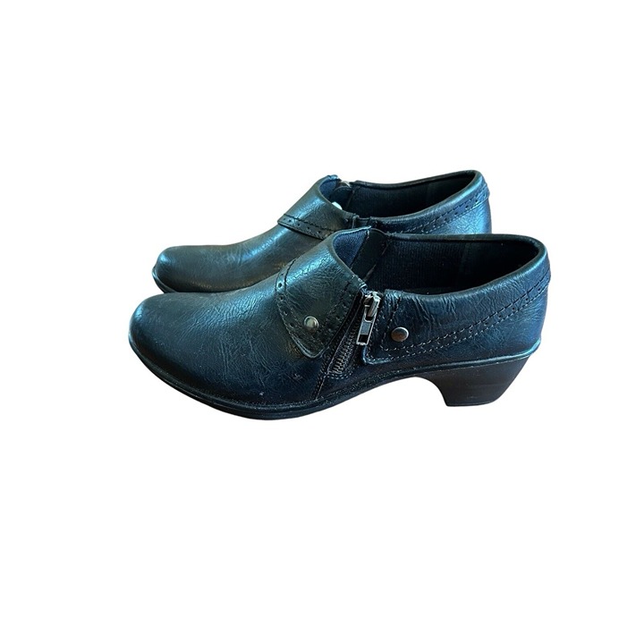 Easy Street Women's NEW 9.5 M Slip On Black Heeled Mules Side Zip