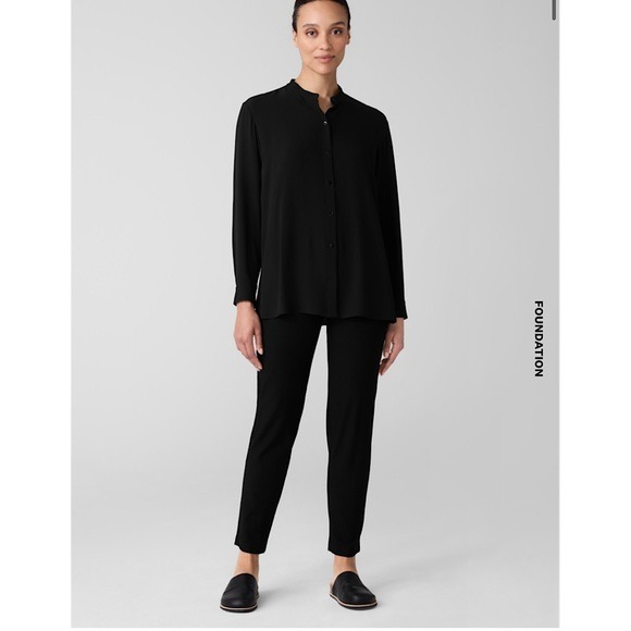 Eileen Fisher Black Pull On Stretchy Crepe Pants Size L