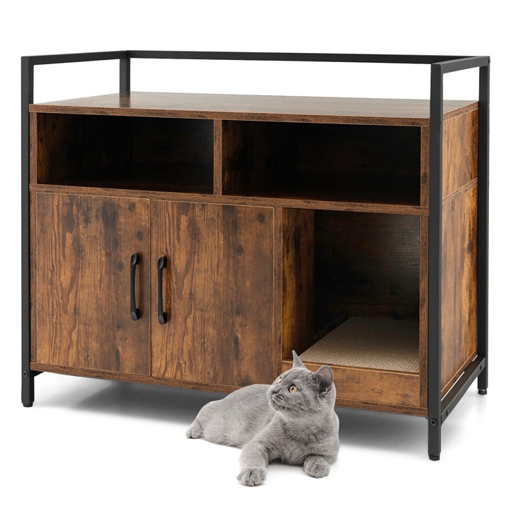 Large Litter Box Enclosure Cat Wooden Storage Cabinet
