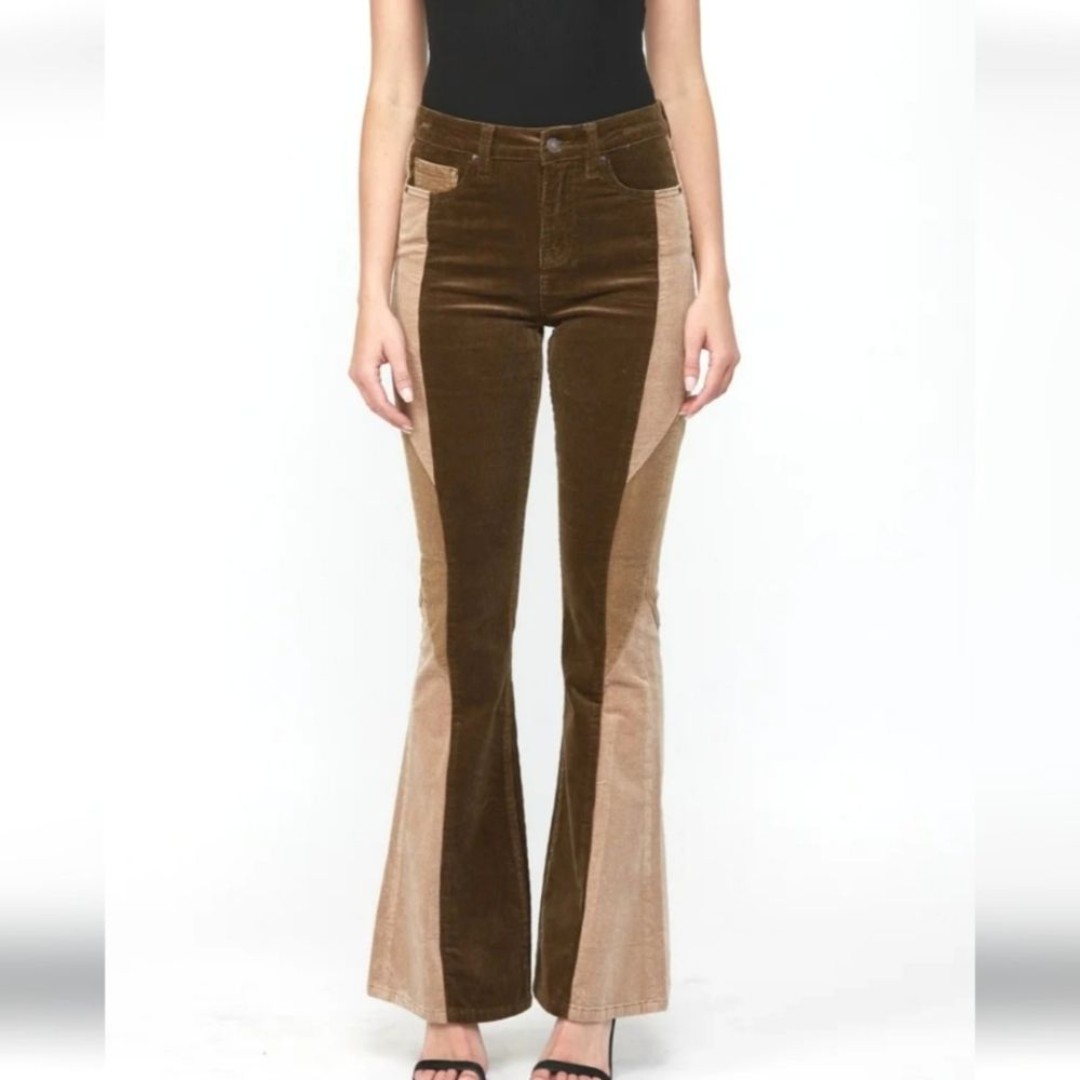 Mica High Rise Flare Color-Block Corduroy Pants Size 28