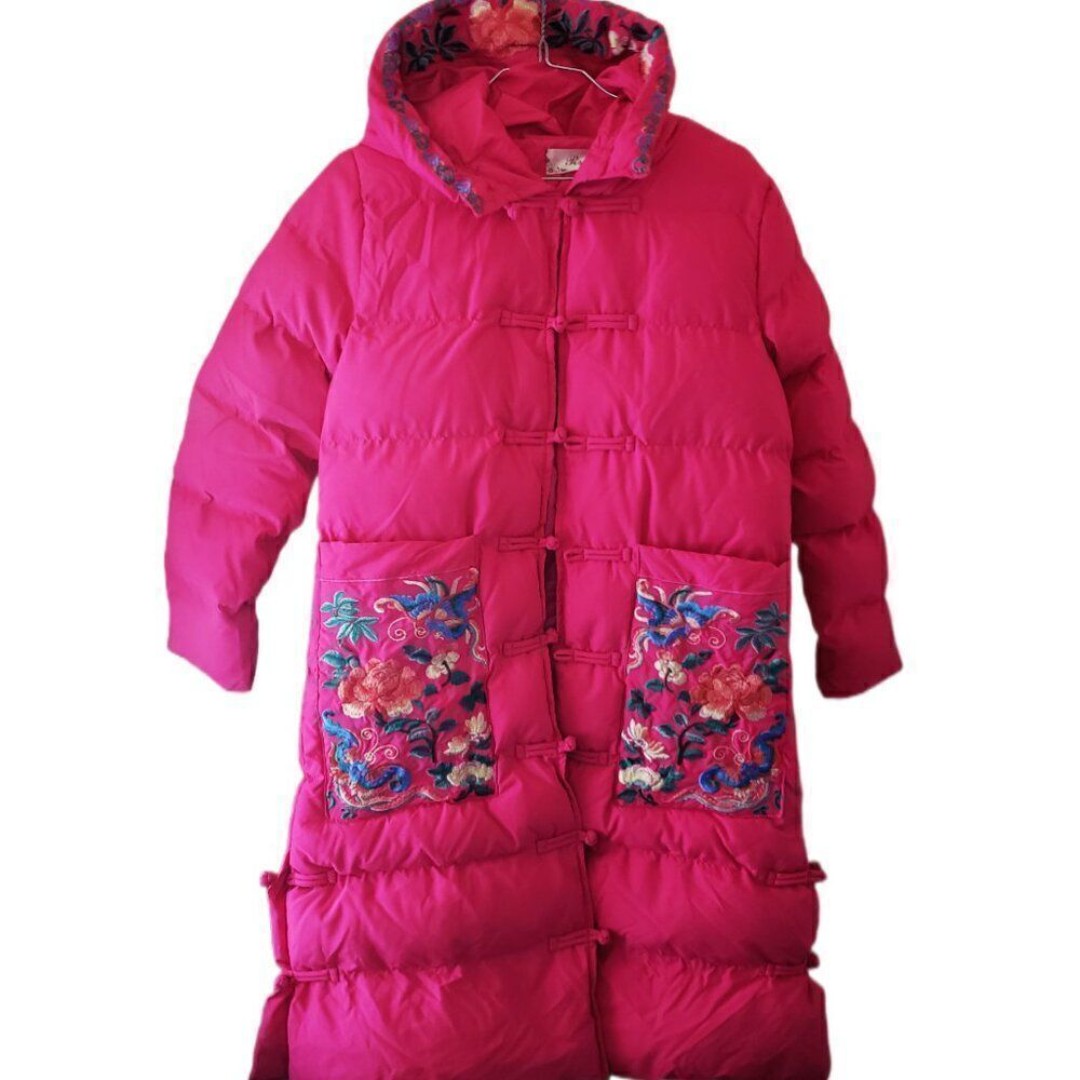 RSLD Vintage Pink Embroided Padded Hooded Parka