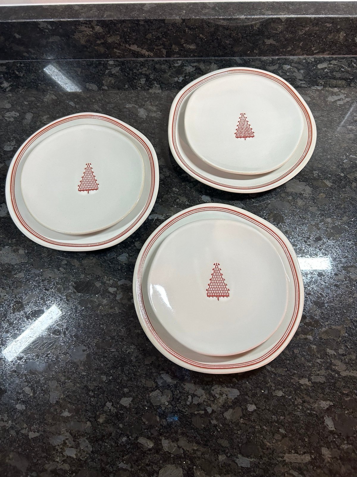 6 Hearth & Hand Holiday Christmas Tree Dessert Plates & Striped Salad Plates