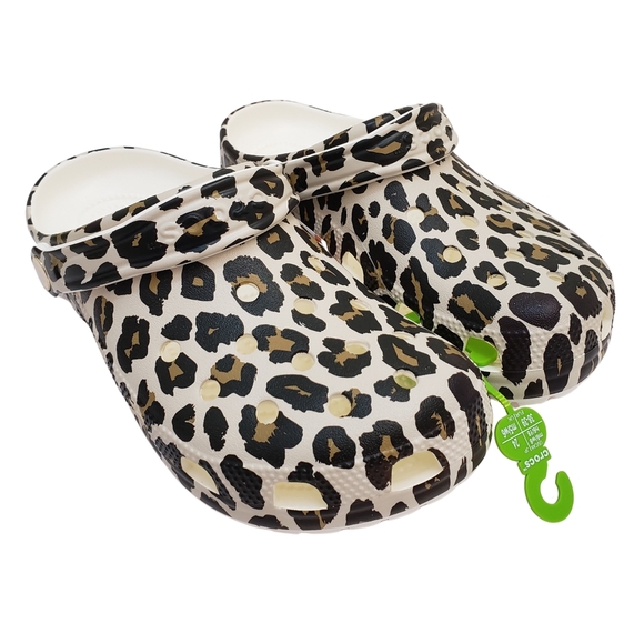 CROCS Women's Classic Leopard Clog Size 8 Chalk NWT