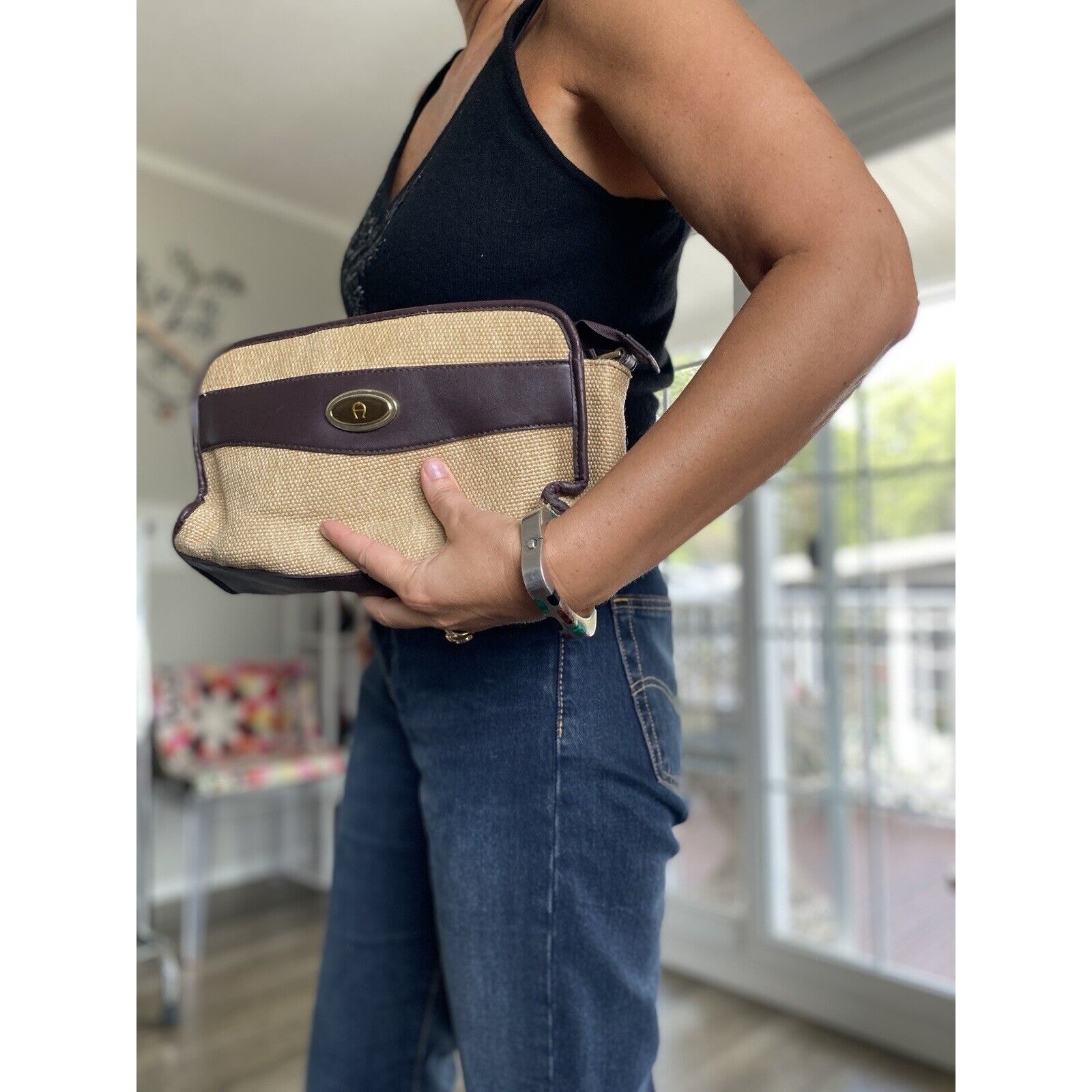 Vintage Etienne Aigner Bag Purse Natural Woven