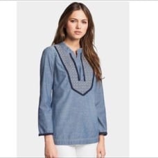 Tory Burch Chambray Embroidered Tunic Bl
