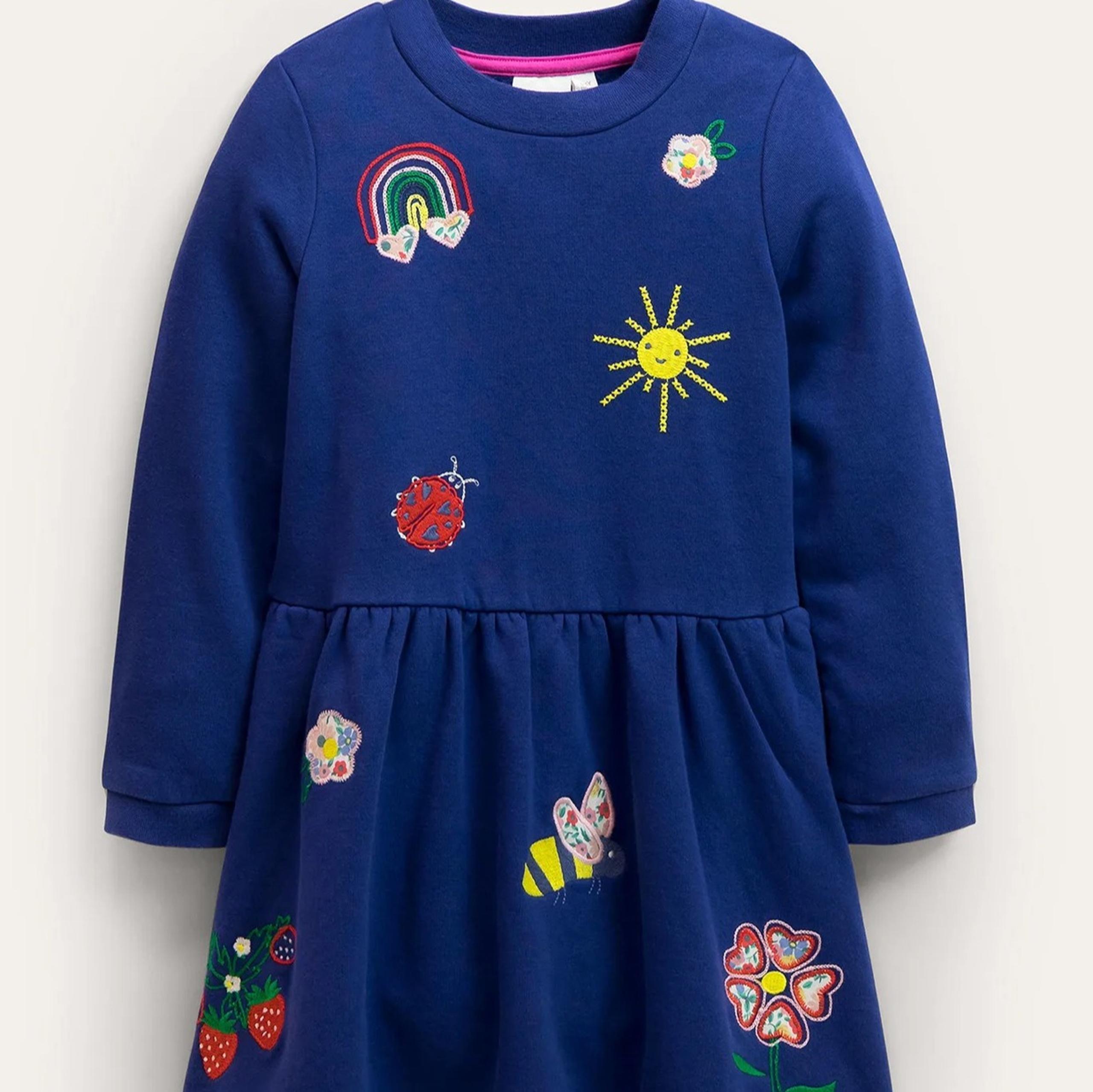 NWT Mini Boden Embroidered Sweatshirt Dress 7-8Y