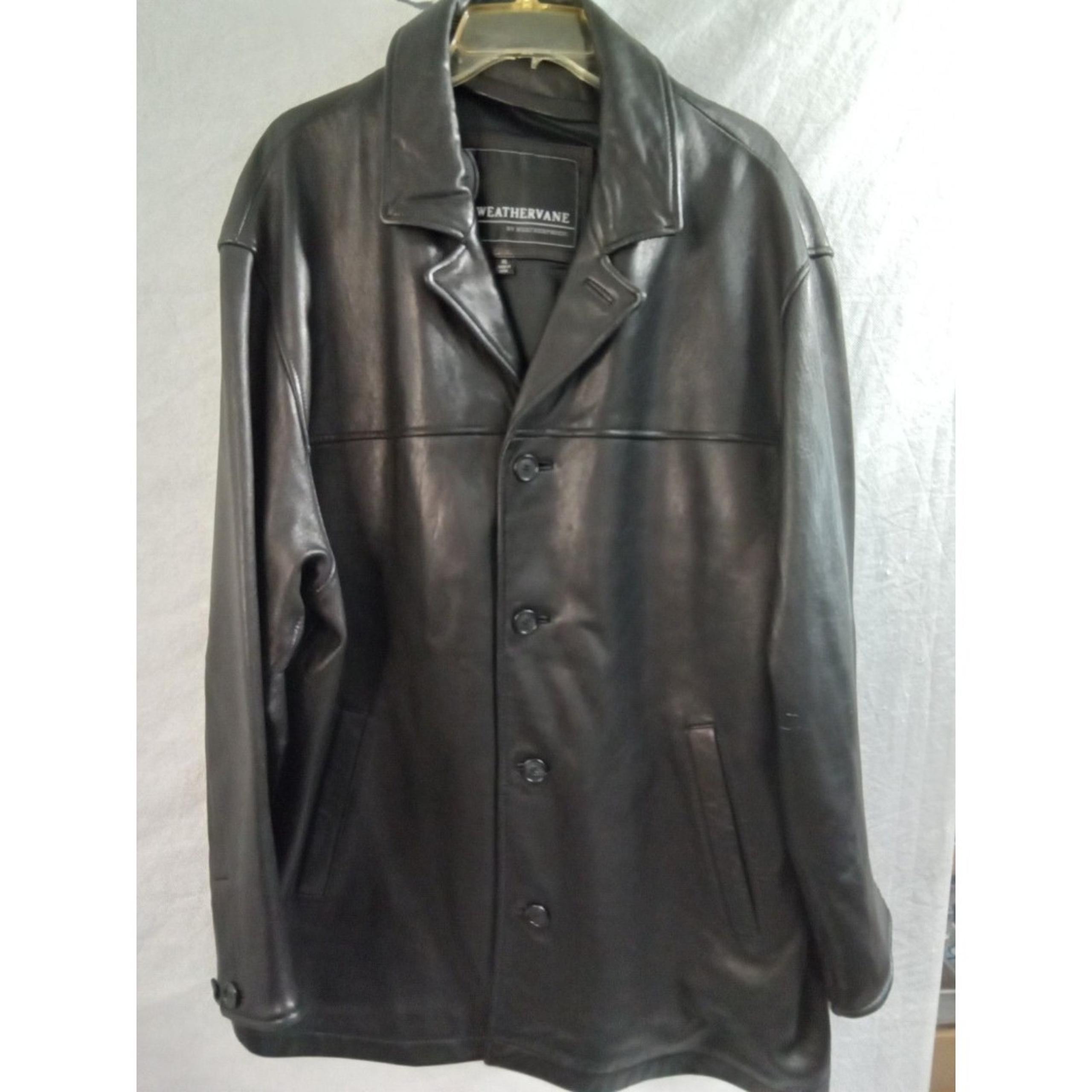 Weathervane by Weatherproof Jacket Black Leather Lined Button Front XL