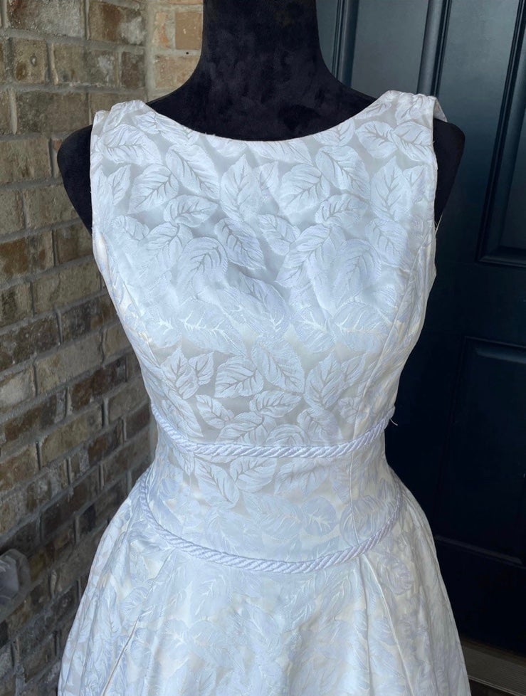 Demitrios Leaf Print Low Back Wedding Dress -Size 4