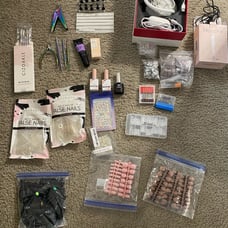 Various Nail Supplies - lamp, drills, nail art tools & polishes