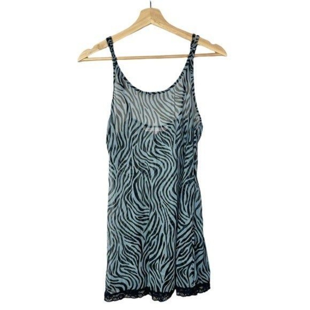 Victoria's Secret Vintage Light Blue & Back Zebra Y2K Sheer Slip M