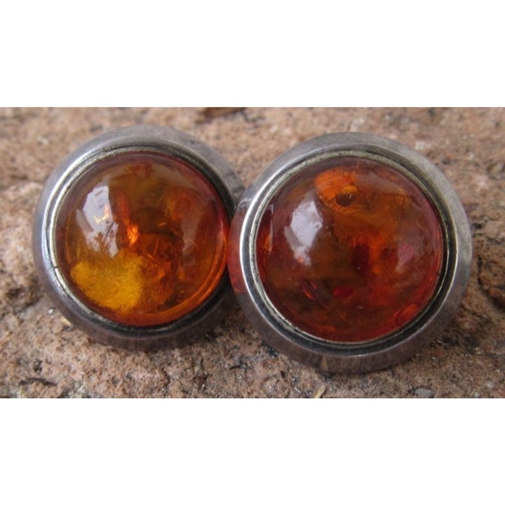 Vintage Sterling Silver Amber Earrings