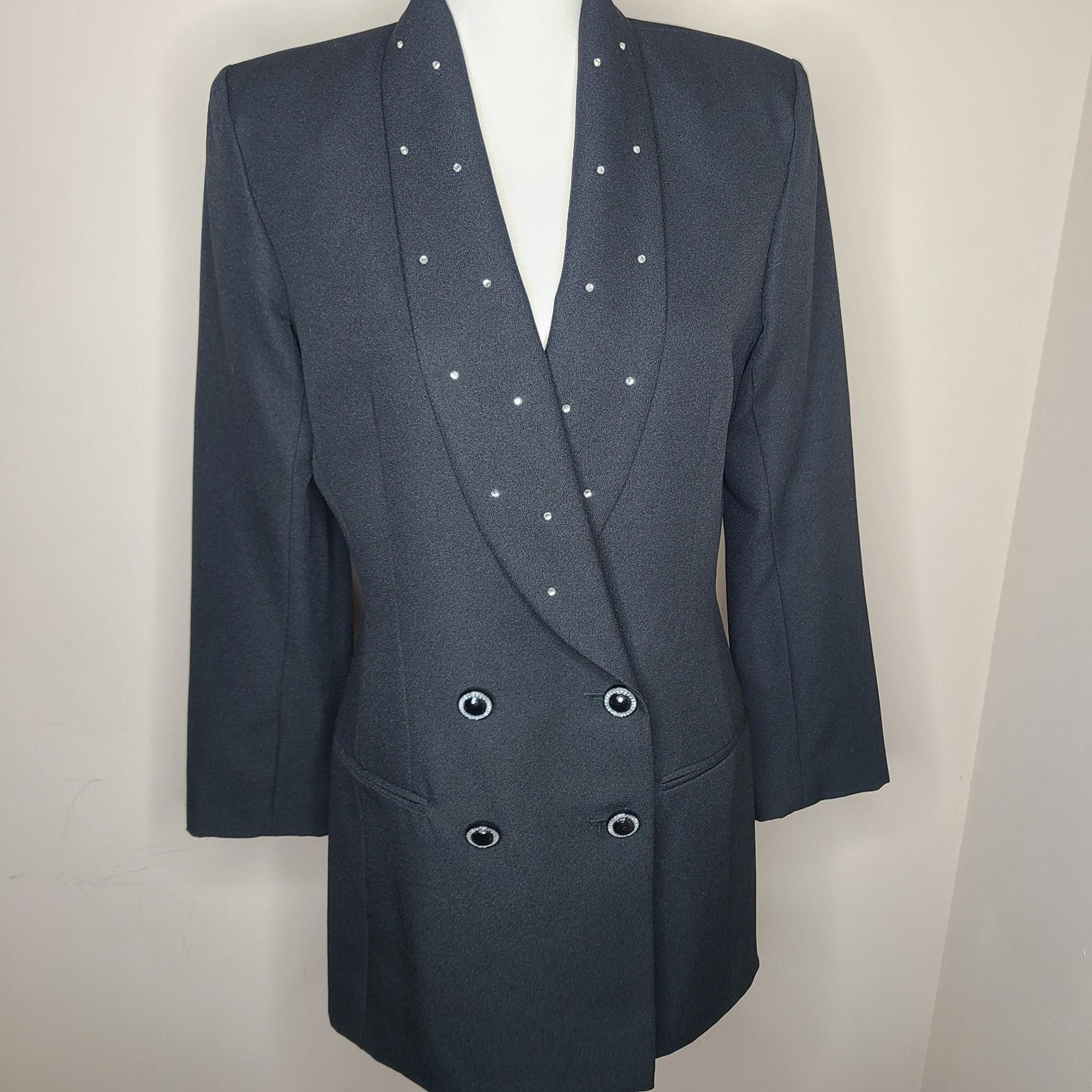 Vintage Executive Collection Double Breasted Rhinestone Button Up Blazer Size 8