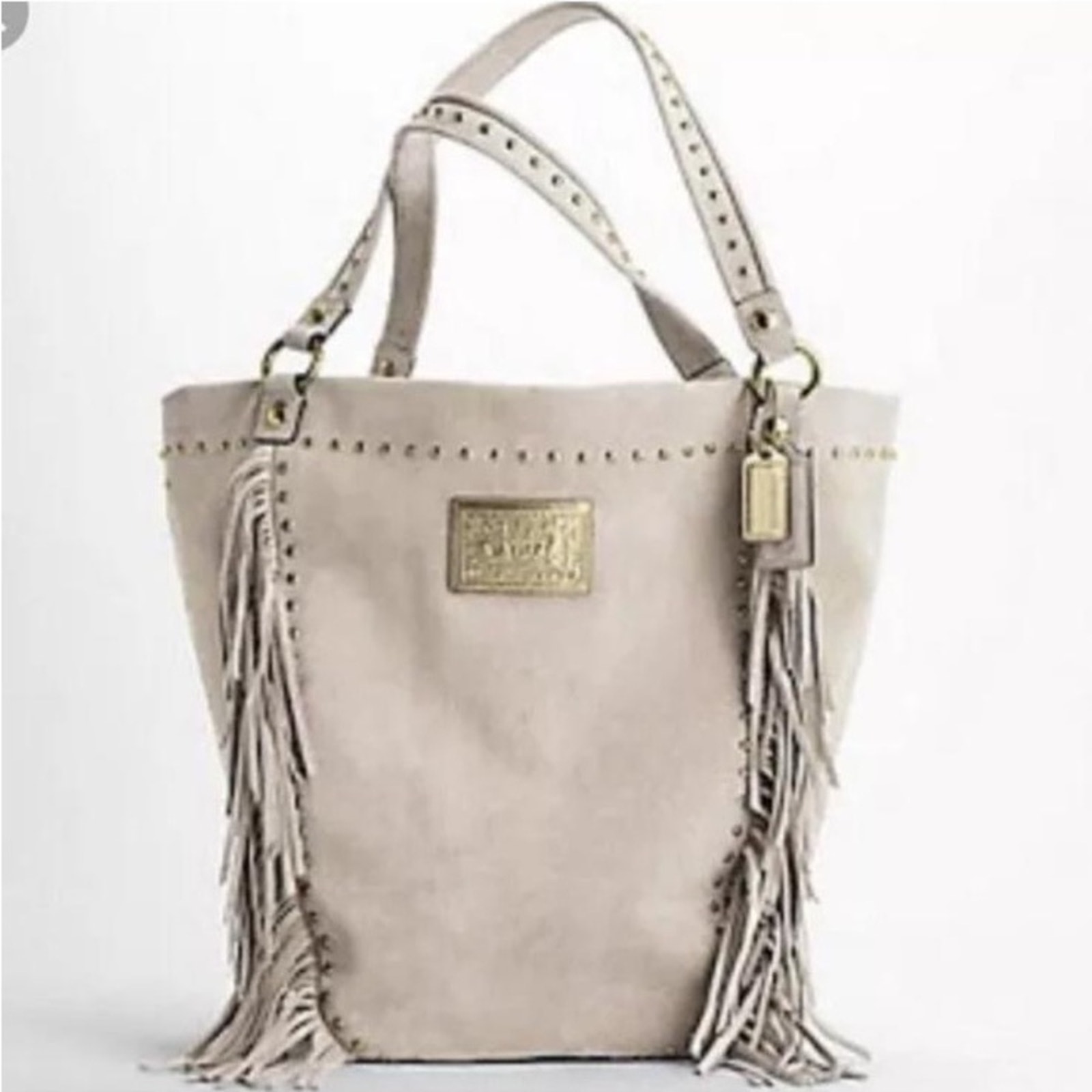 Coach Limited Edition Poppy Studded Fringe Suede Leather Tote Bag