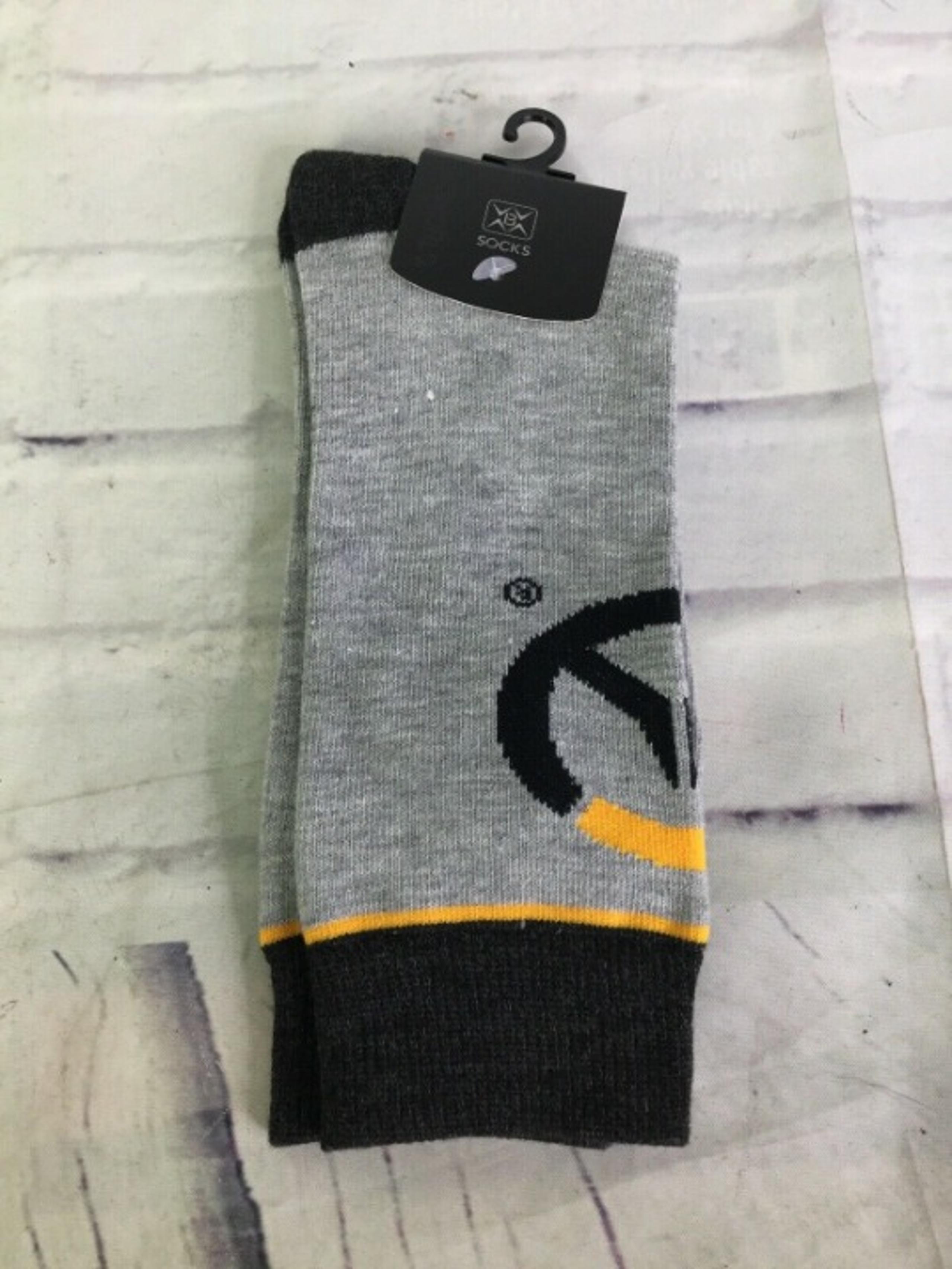 Overwatch Logo Men's Crew Novelty Socks 1 Pair Shoe Size 8-12 Dark Light Gray