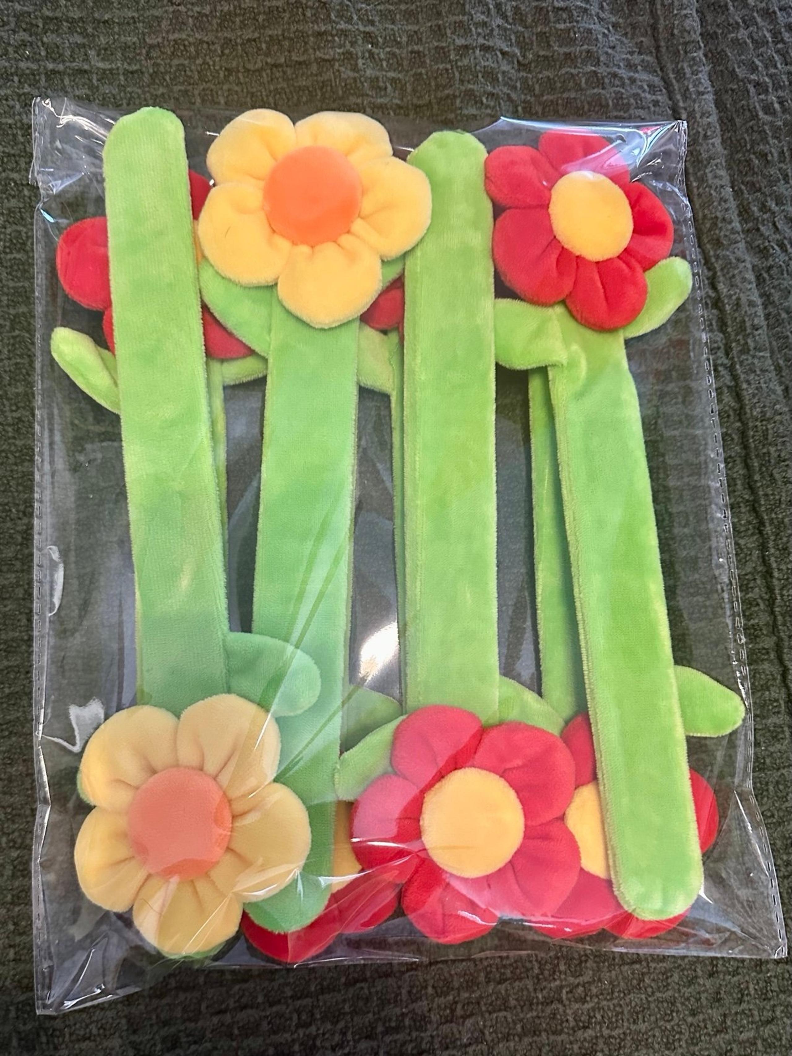 Colorful Plush Flower Slap Bracelet Bundle of 8