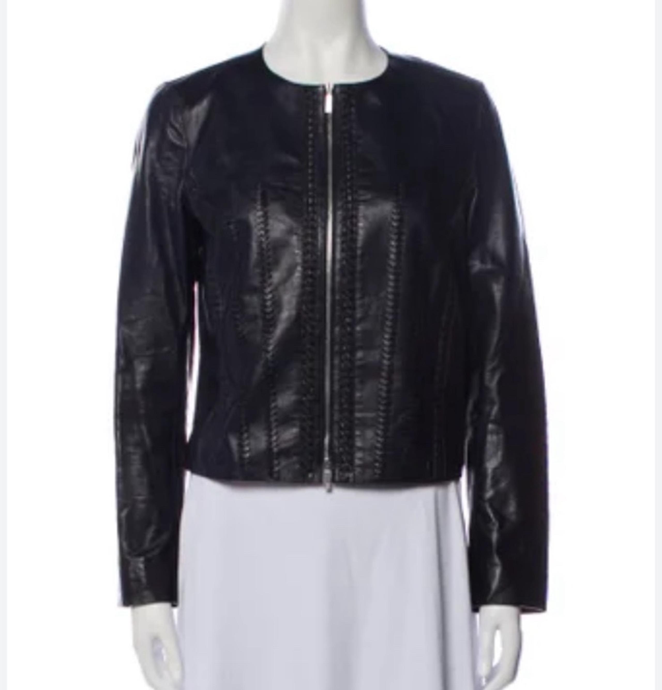 Lafayette 148 braided black leather biker jacket S