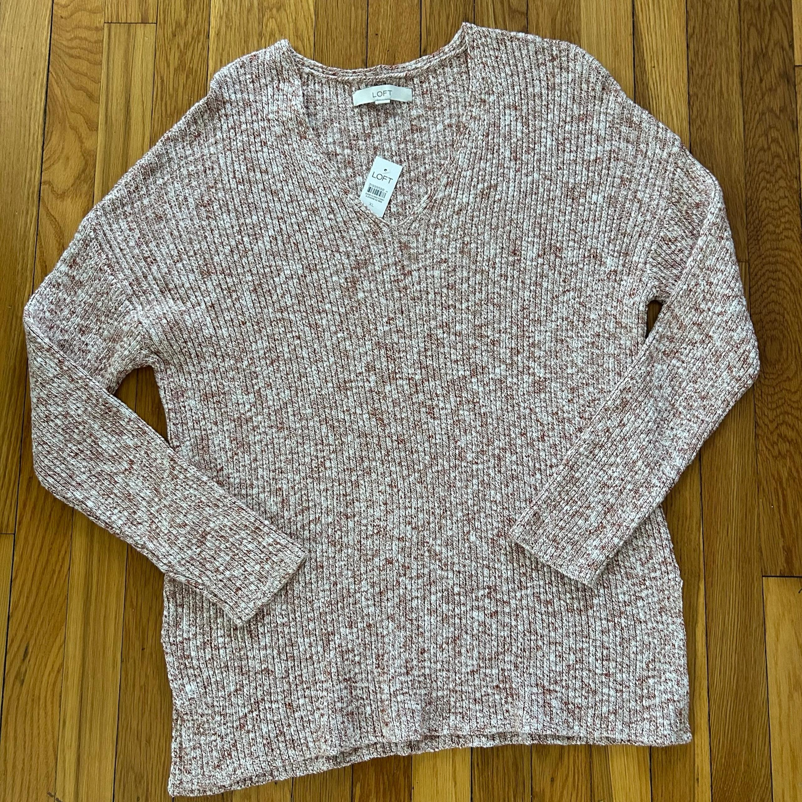 LOFT Woman’s size XL Ribbed V-Neck marled sweater