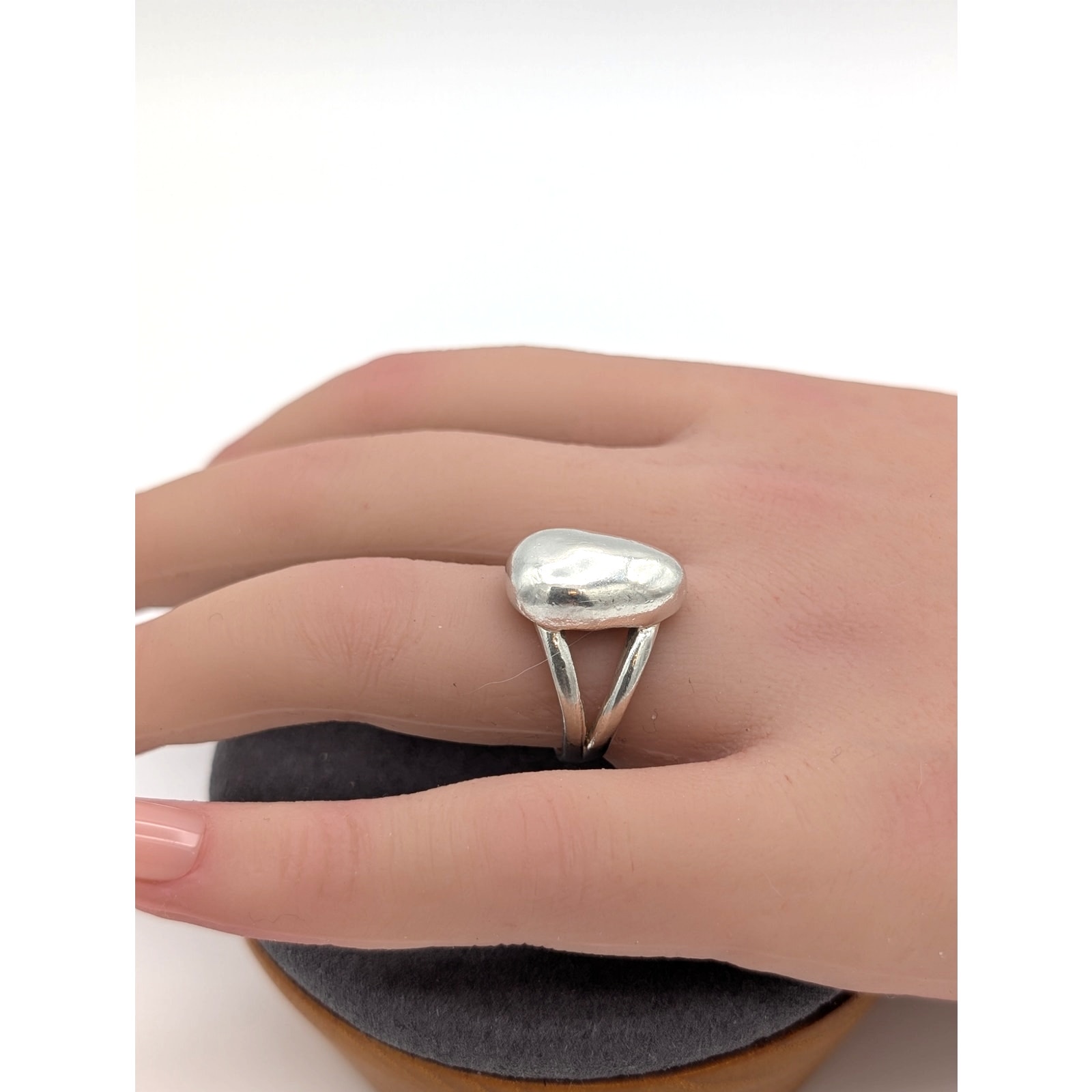 925 Sterling Silver Chunky Oval Split Shank Minimalist Modernist Ring Size 6.75