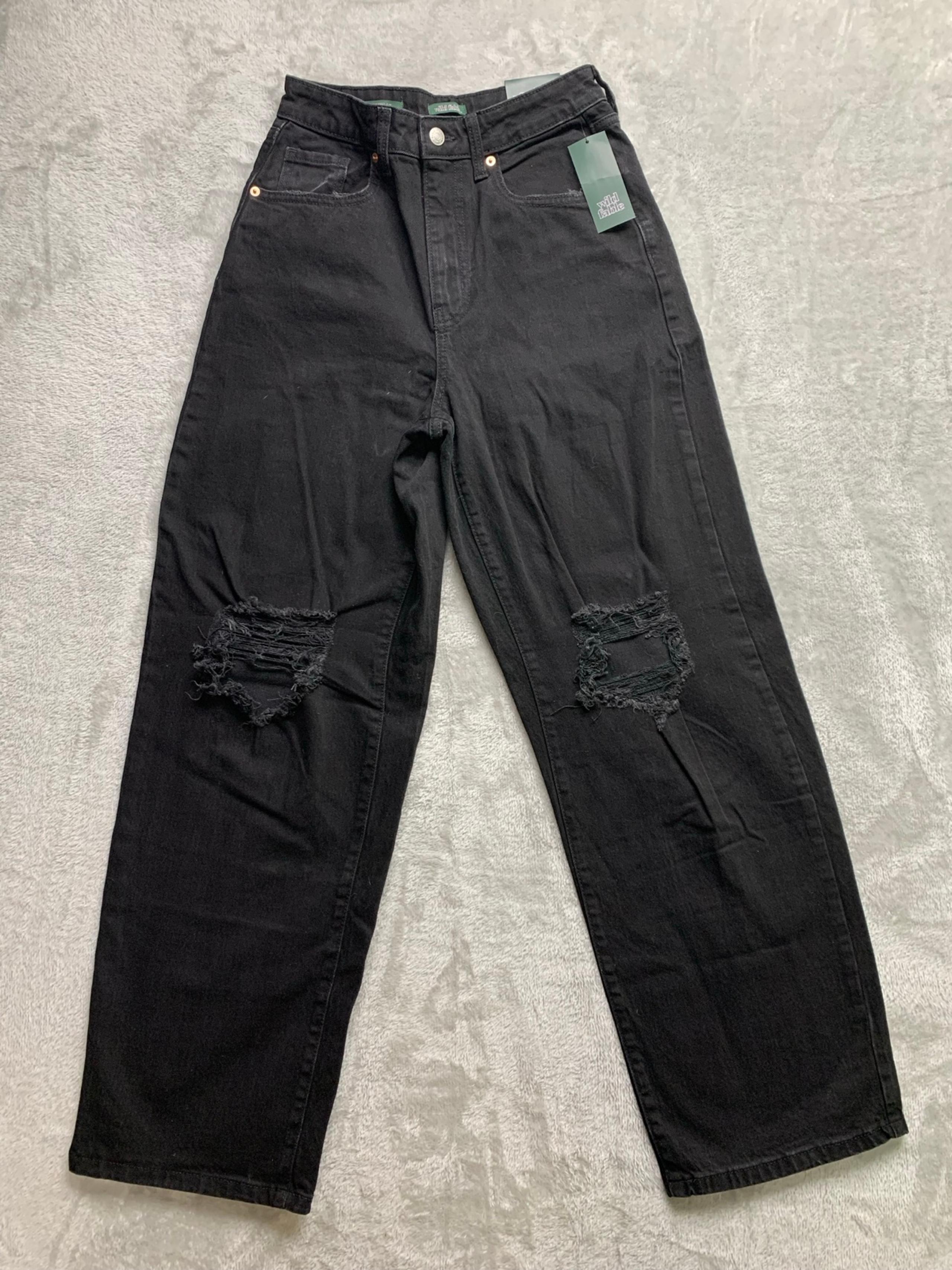 Wild Fable Highest Rise Jean Women Sz 0/25R Black Button Fly Distressed (W511)