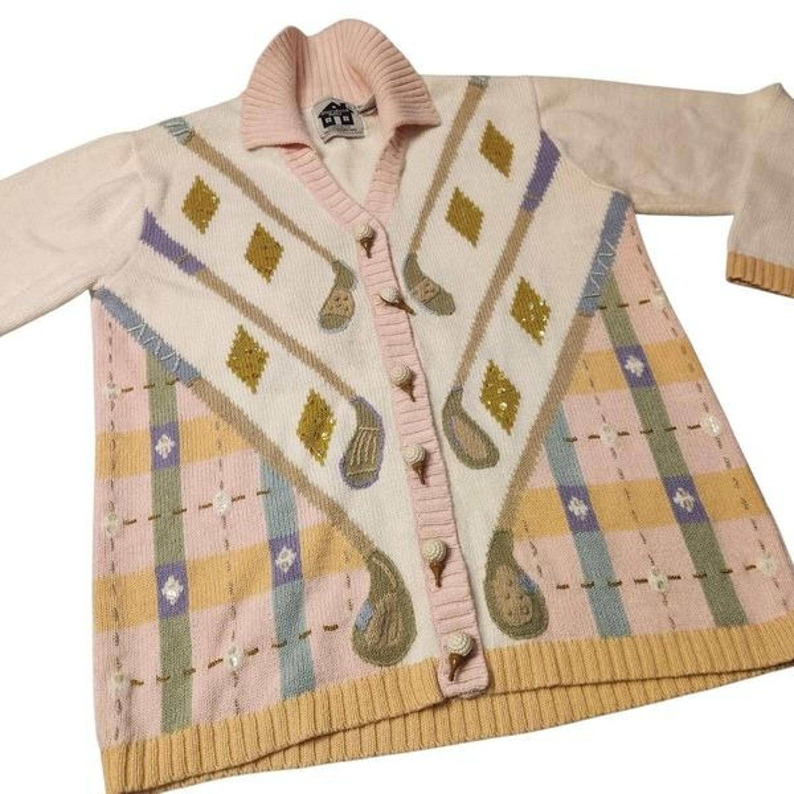 Vintage Storybook Knits Sweater Cardigan Golf Womens Small Oversized Medium Larg