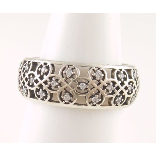 Authentic Intricate Lattice PANDORA Band Ring Sz 7.5 190955CZ-56 NEW w POUCH!