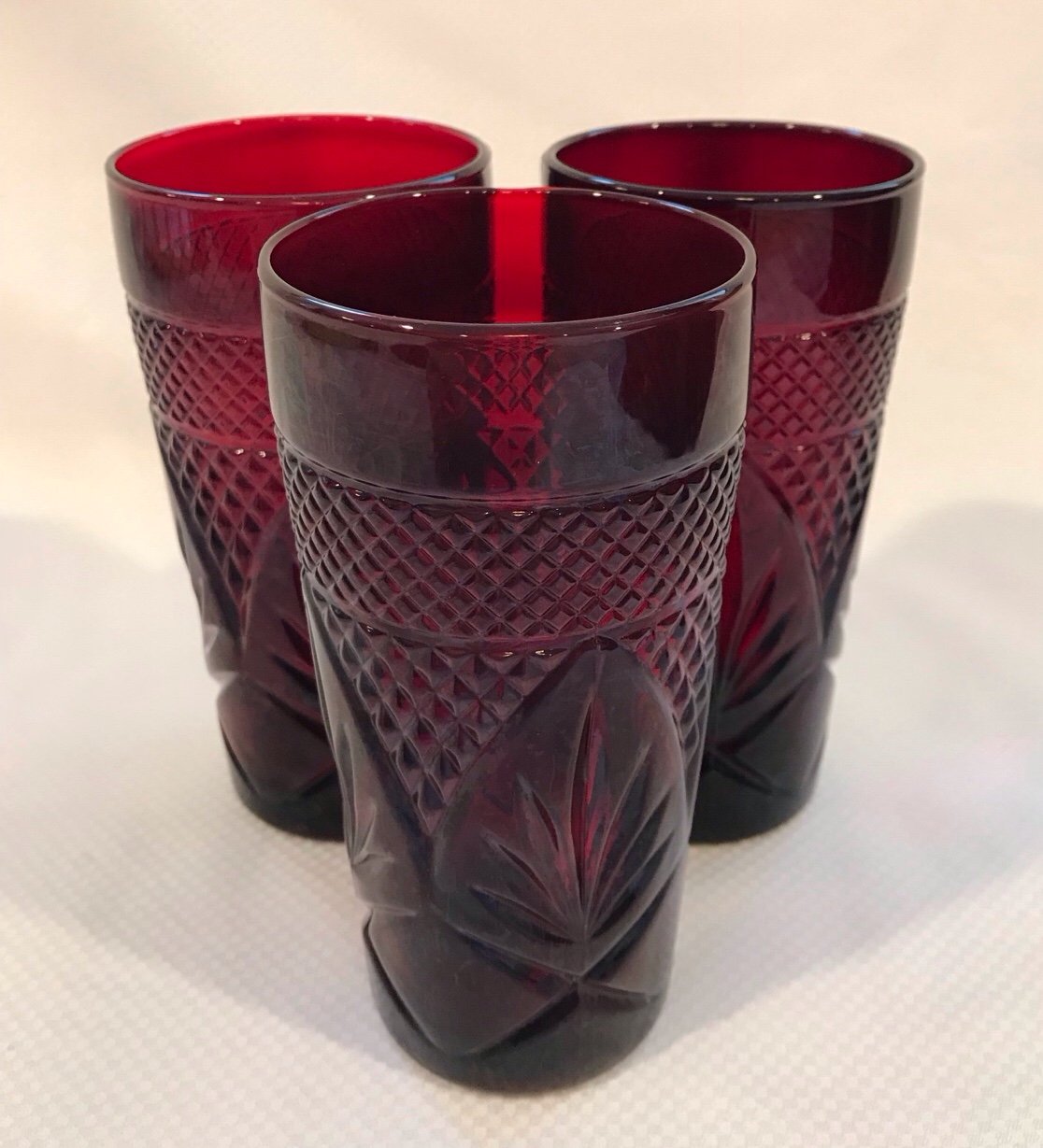 Vintage Set of three Cristal D’Arques Luminarc Arcoroc France Ruby Red Glass