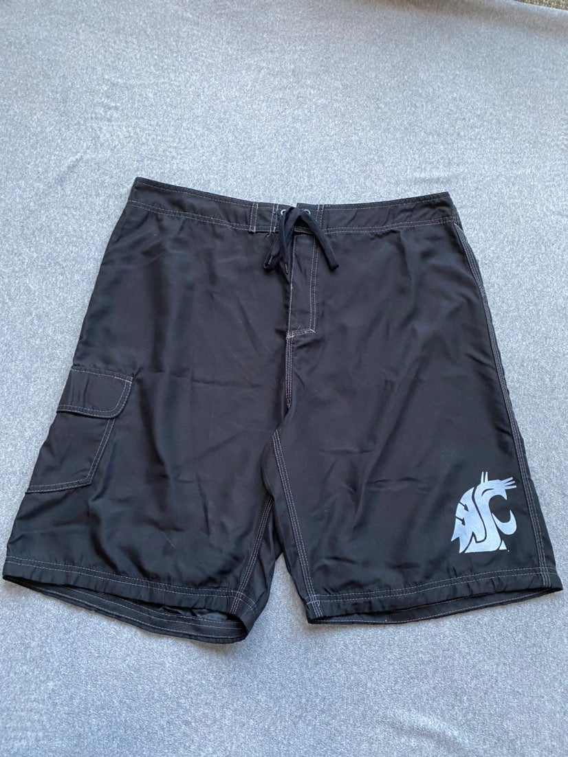 Black WSU Men's Swim Trunks With White S