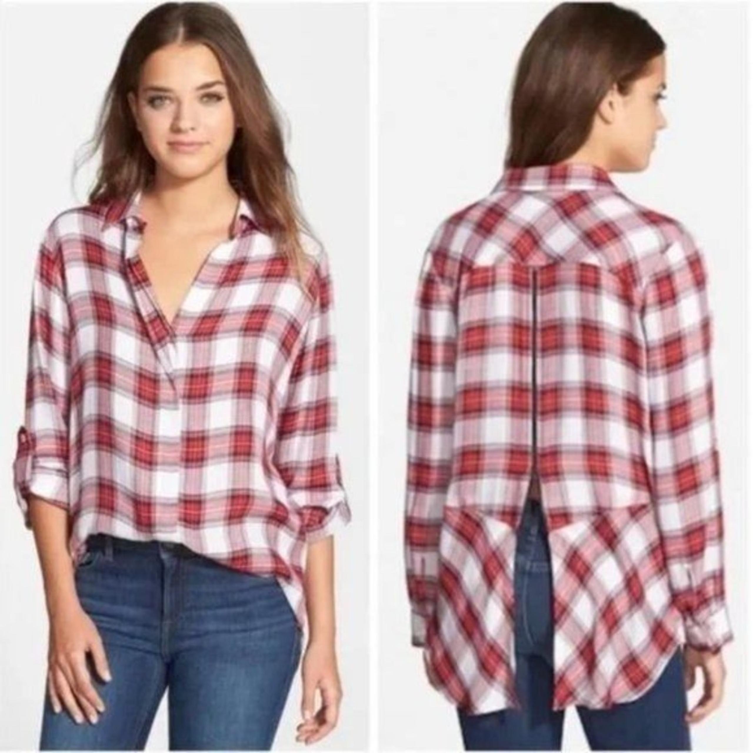 Sam Edelman Red & White Plaid Back Zip Long Sleeve Button Down XS