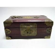 Antique Inlaid Stone with Brass Jewelry Box Hand Carved Wooden Box