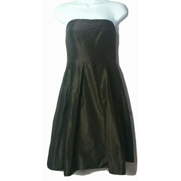 J Crew Womens Strapless Dress Sz 2 Silk Hip Pockets Brown Party Formal Bridesmai