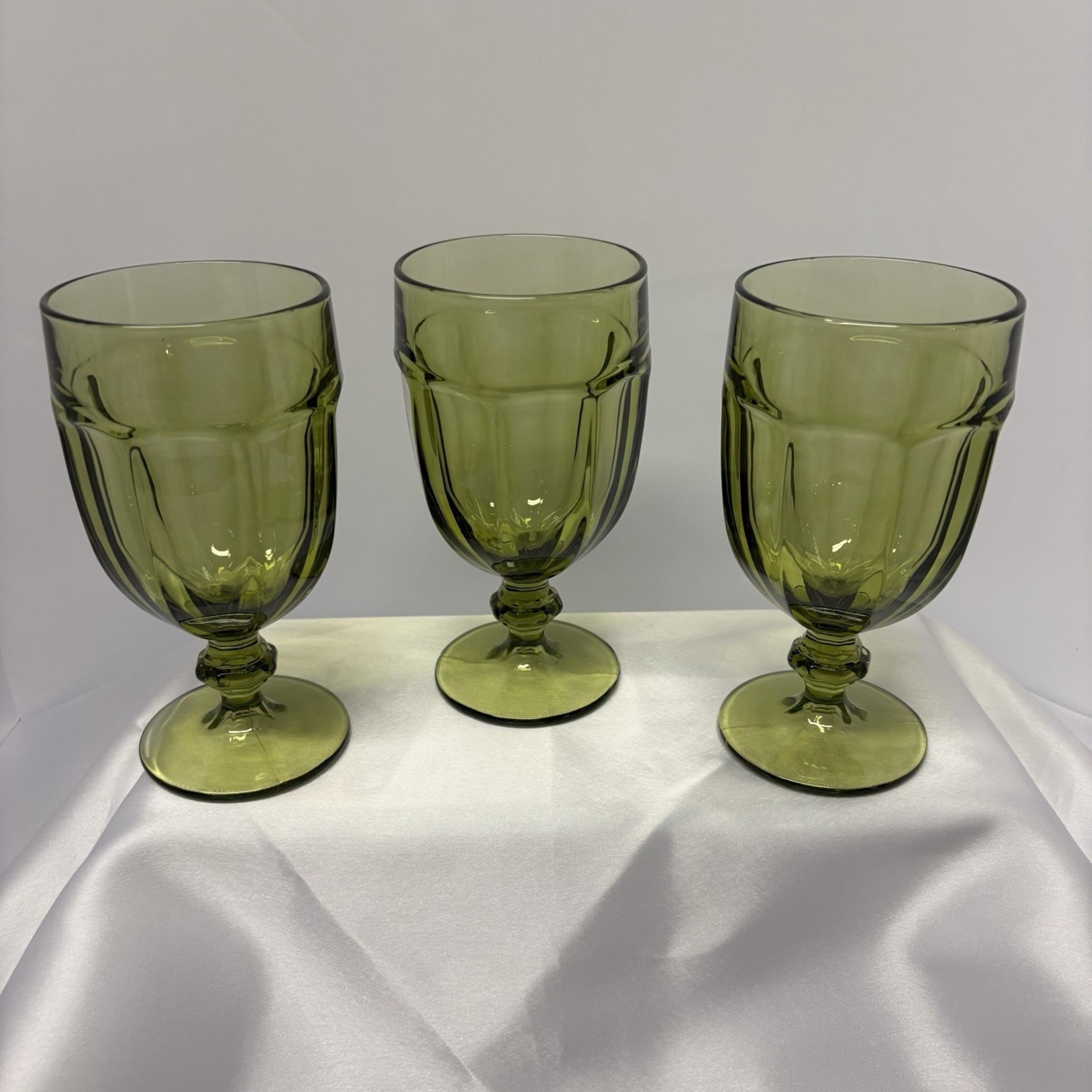 Libbey Gibraltar Duratuff Olive Green Tea /Water Goblets 16 oz Set of 3