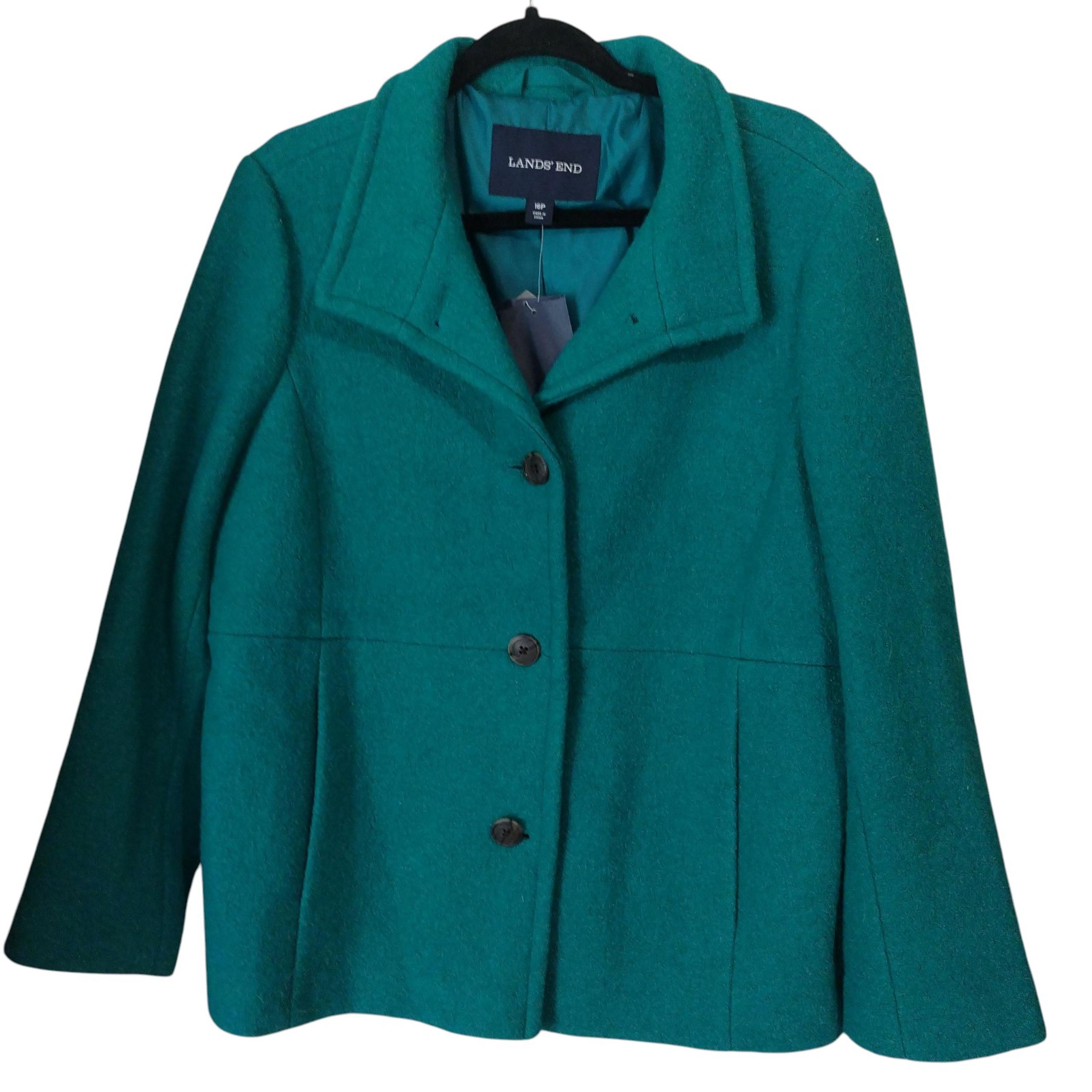Land's End Lighthouse Women's Wool Blend Coat Jacket Petite 16p Teal Green! NEW!