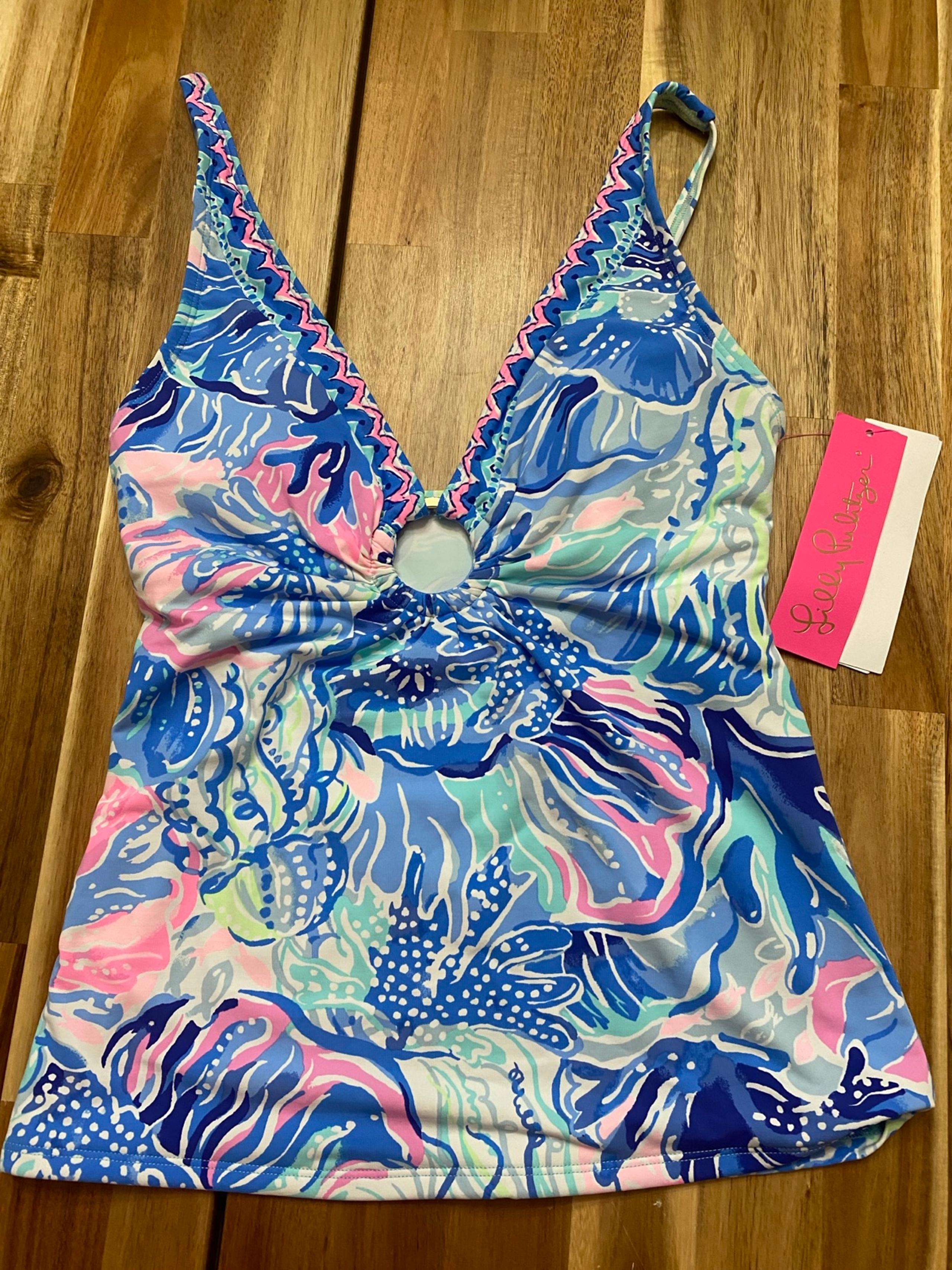 NWT $108 Lilly Pulitzer 2 Brenta Tankini Top Saltwater Blue Engine